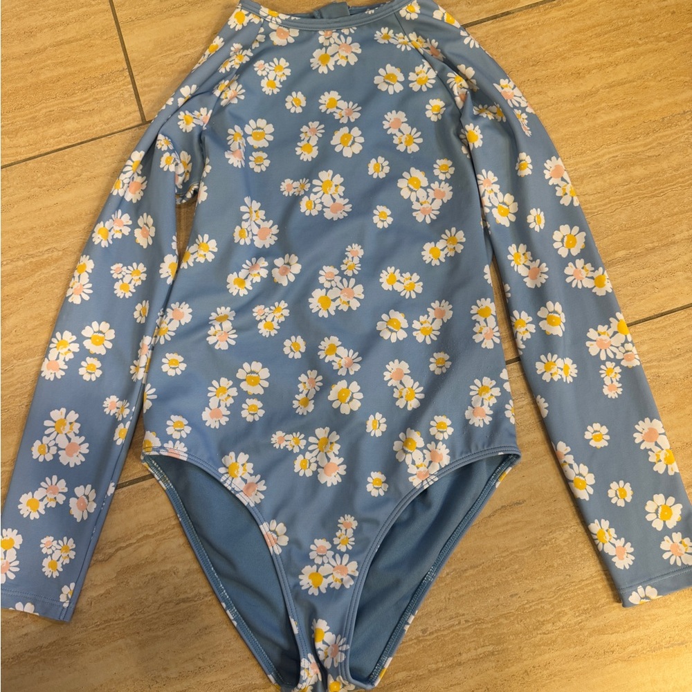 Roxy Blue and White Floral Long Sleeve One Piece Swimsuit